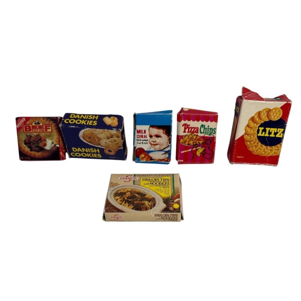 Miniature Food Boxes Display Dolls Props Toys Crackers Dinners Cereal Set of 6